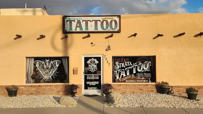 Exterior entrance of Strata Tattoo Lab in Yucca Valley