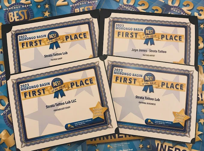 2023 Morongo Basin Readers Choice awards for Strata Tattoo Lab